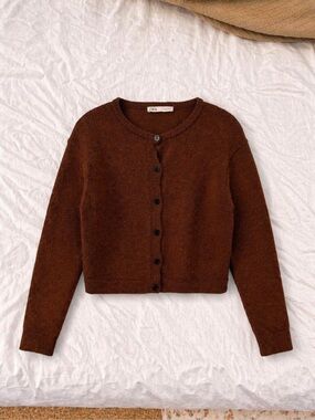 ZARA brown fuzzy cardigan (M)